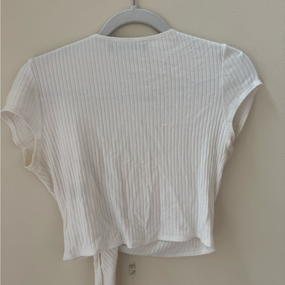 Reformation Cream Ribbed Wrap Crop Top - Picture 4 of 5
